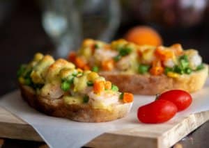 Breakfast toast slices topped with fresh vegetables in the Southeastern Michigan area 