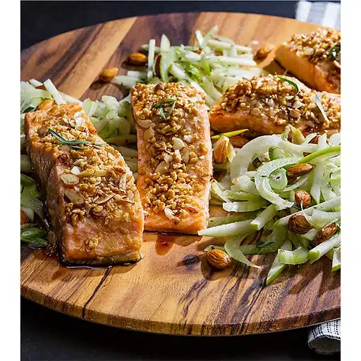 Crispy Honey Nut Baked Salmon with Almond-Fennel Salad Receipe Image